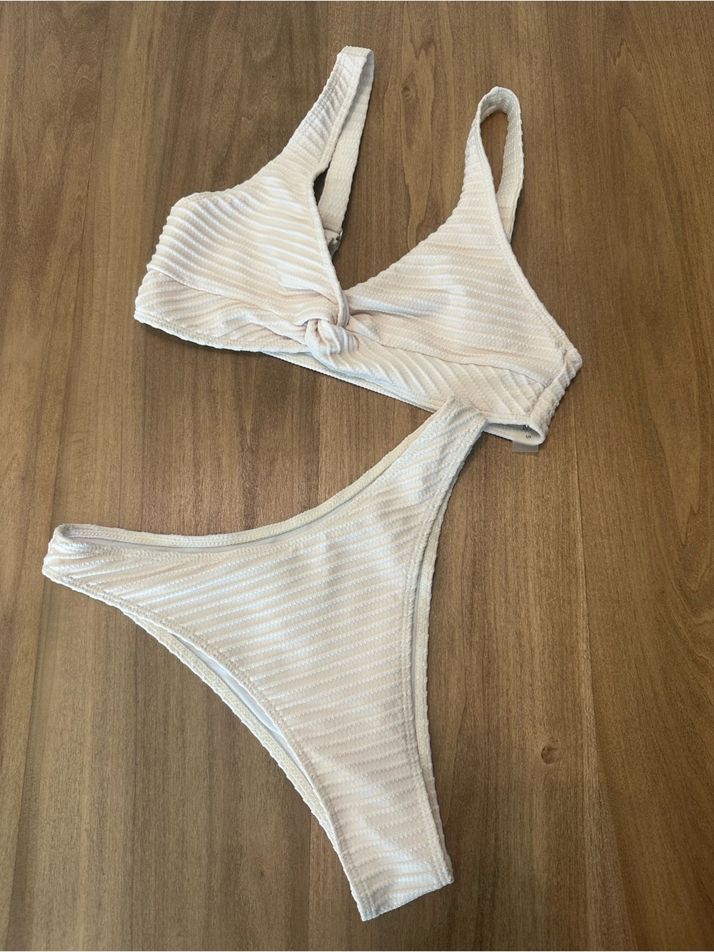 Textured Cream Bikini Set - Knot Front Top